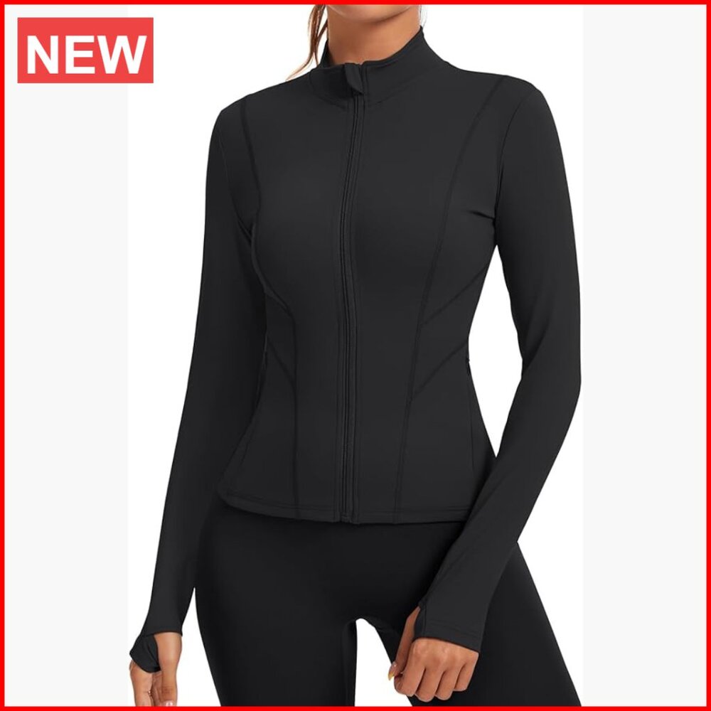 Slim Fit Full Zip Running Jacket with Thumb Holes, 75% Nylon 25% Spandex